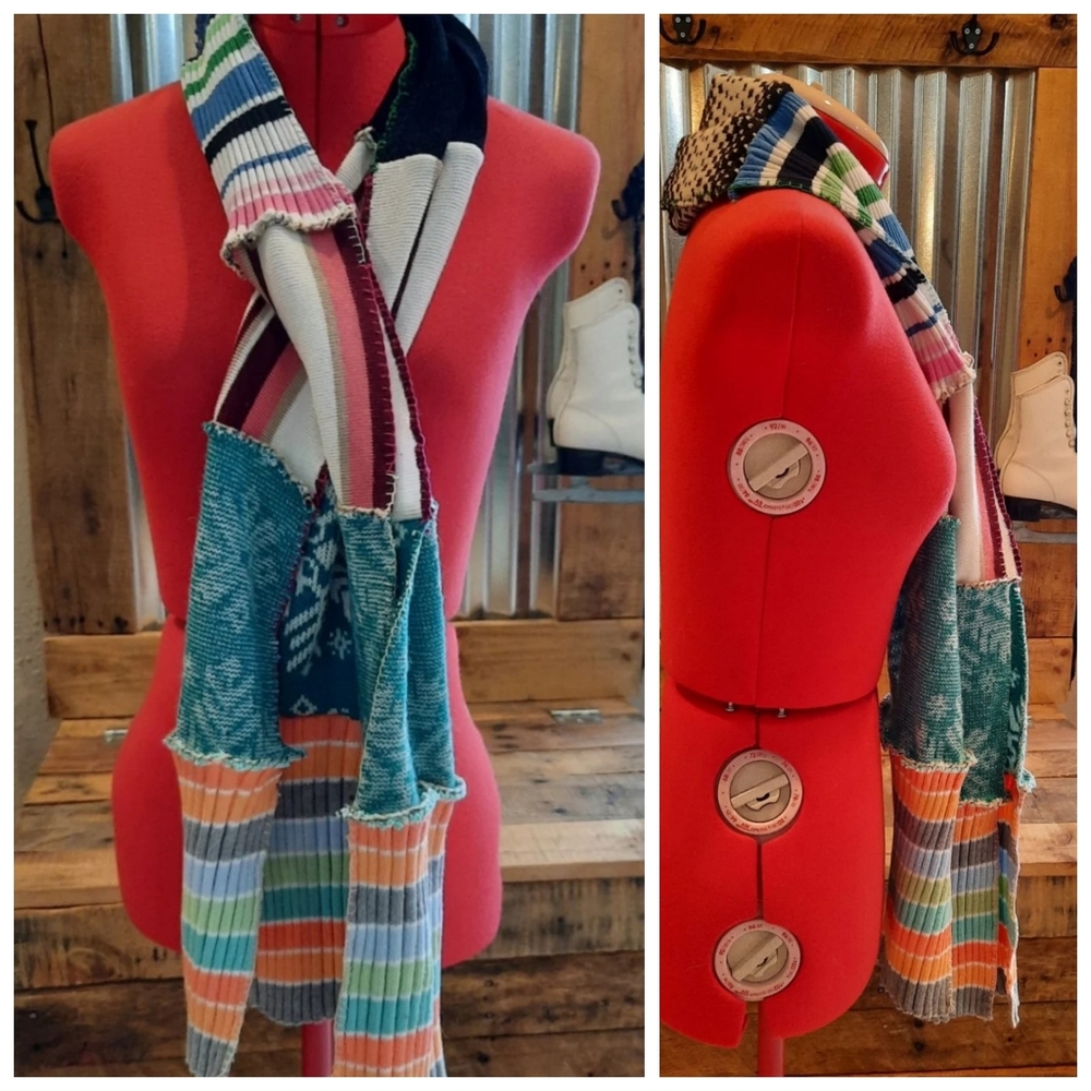 Upcycled vtg sweater patch winter Scarf handmade snowflakes Dont Throw It Out